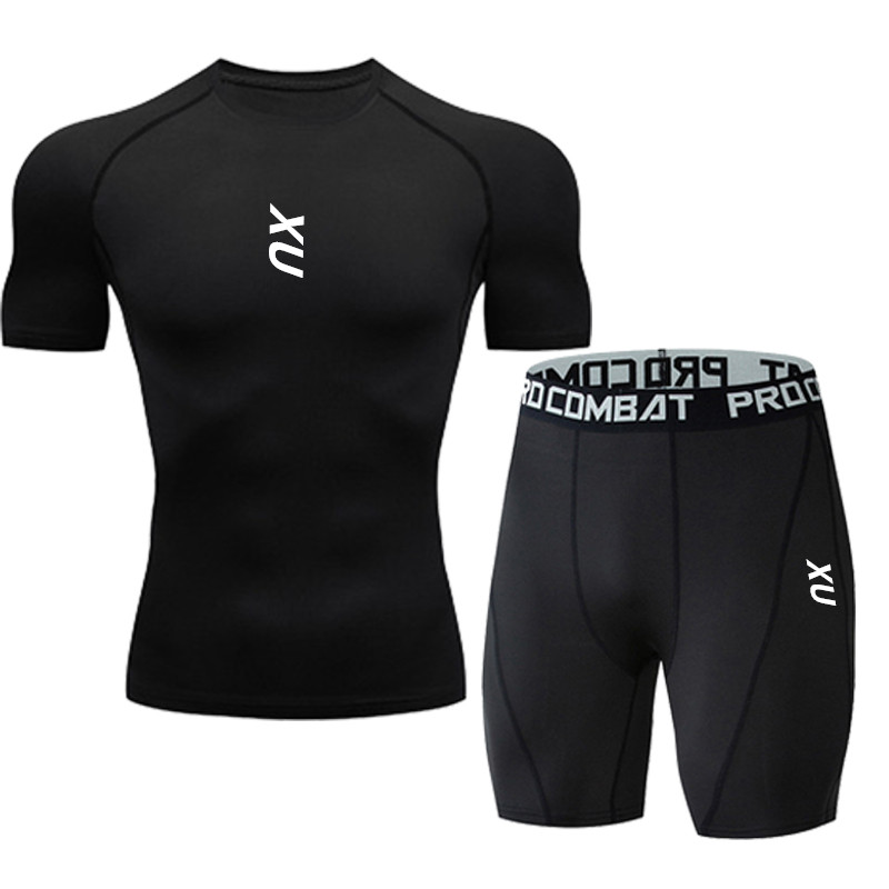 T Shirt Tight Fit - New men's running tight T-shirt short